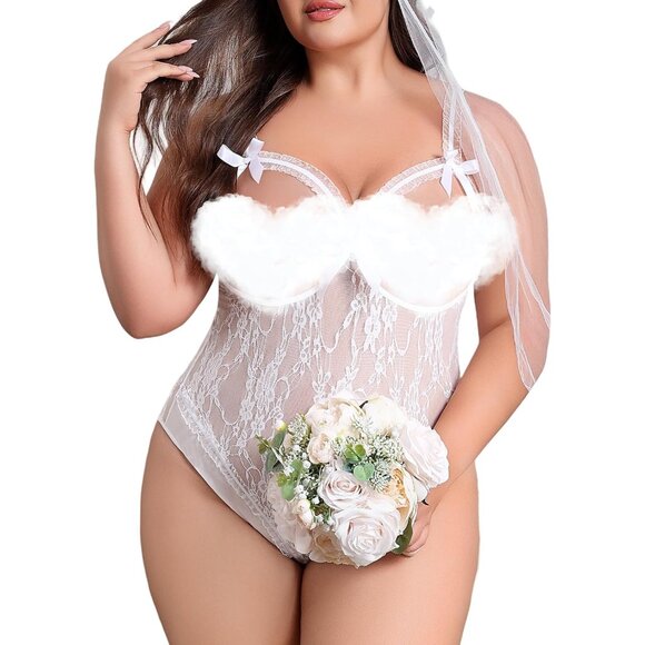 Plus Size Sexy Lace Bodysuit with Adjustable Straps - Celebration Ready, X-Large - Picture 2 of 6